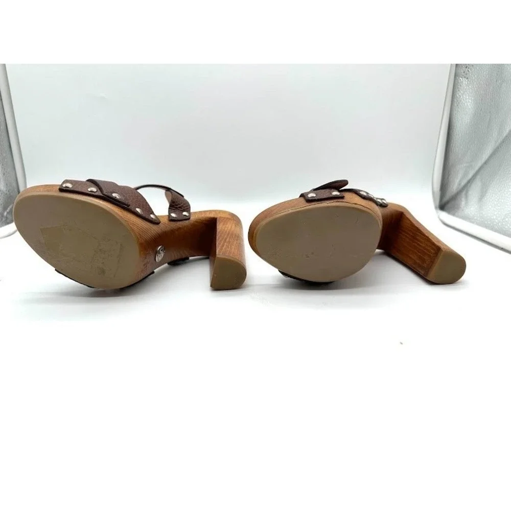Dolce & Gabbana Wooden Platform Heels Sandals Brown Leather Italy 35.5 NEW DEFEC